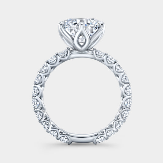White gold ring, trellis setting, tulip prongs.
