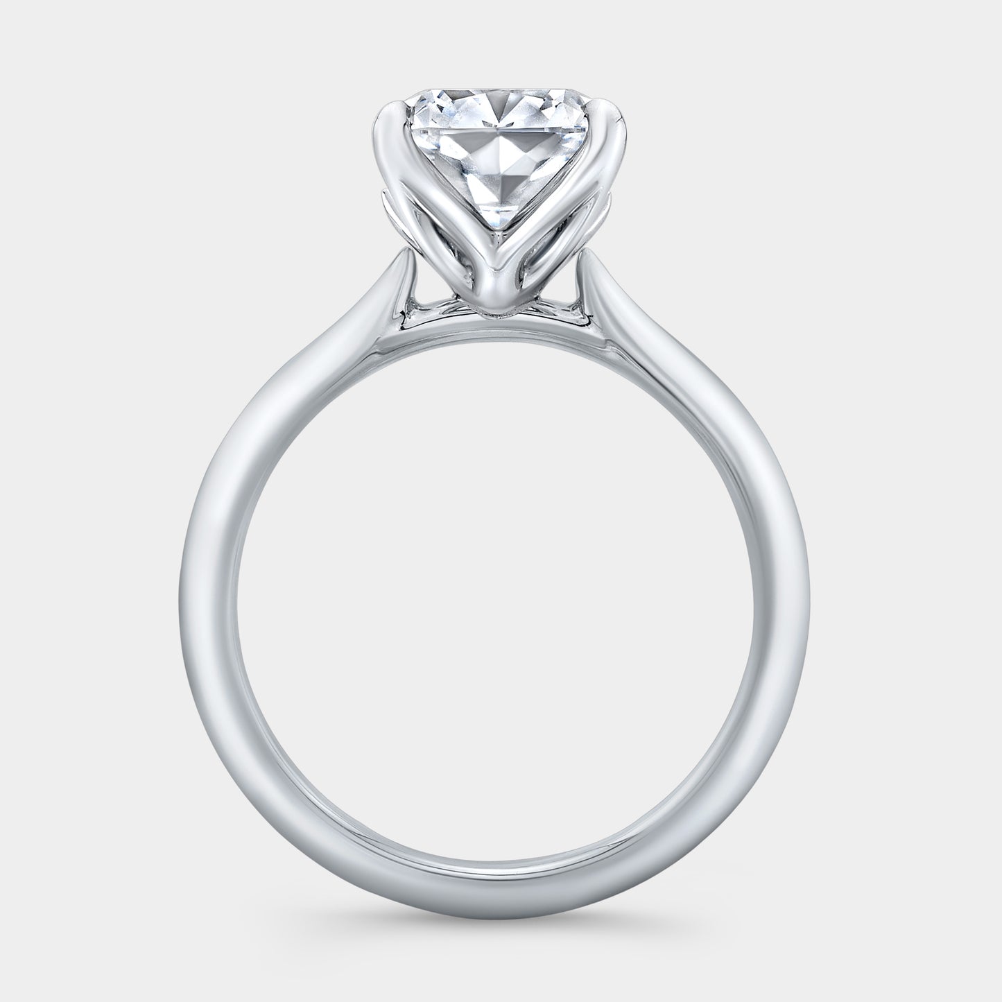White gold ring, tulip basket, knife edge band.