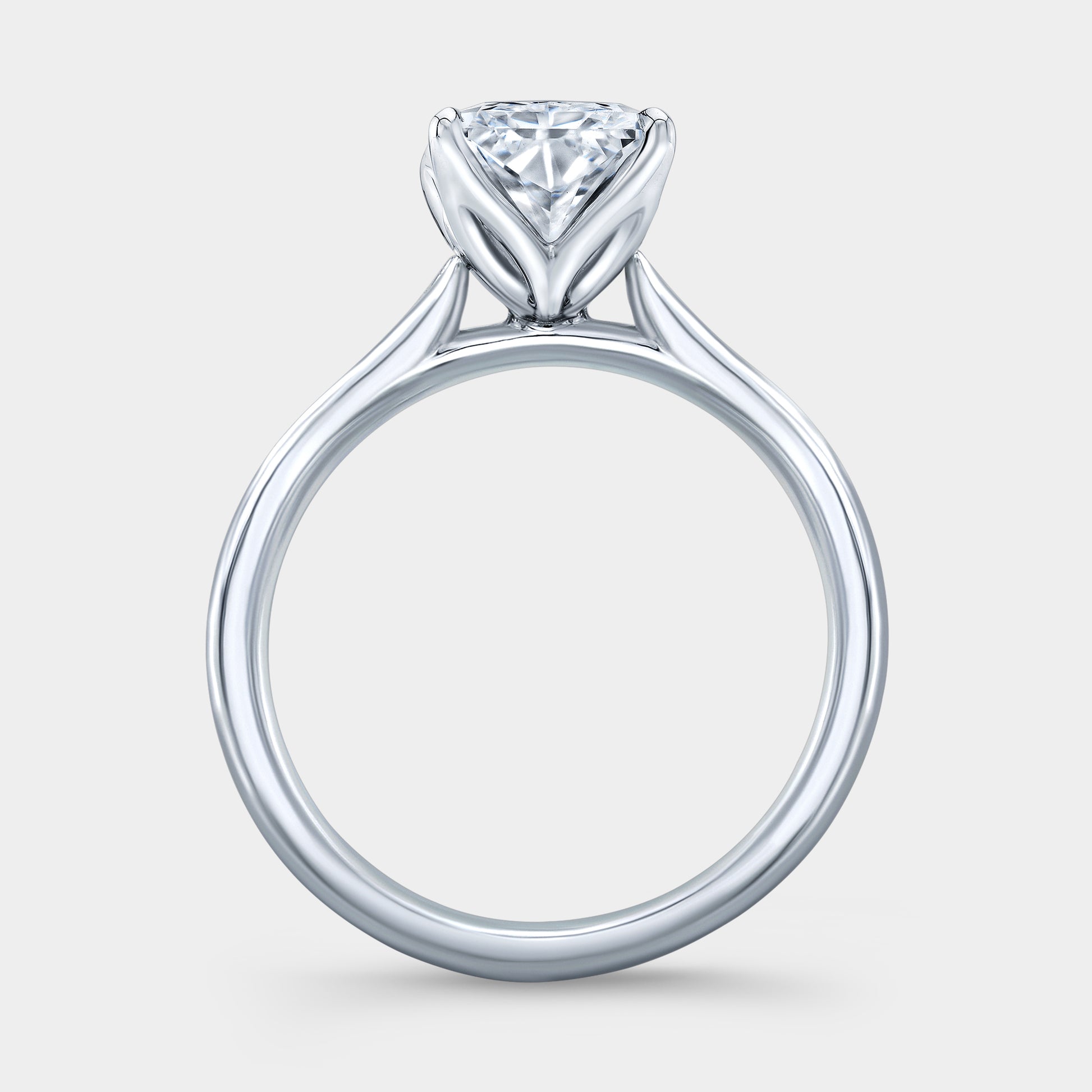 White gold ring, tulip basket and cathedral detail.