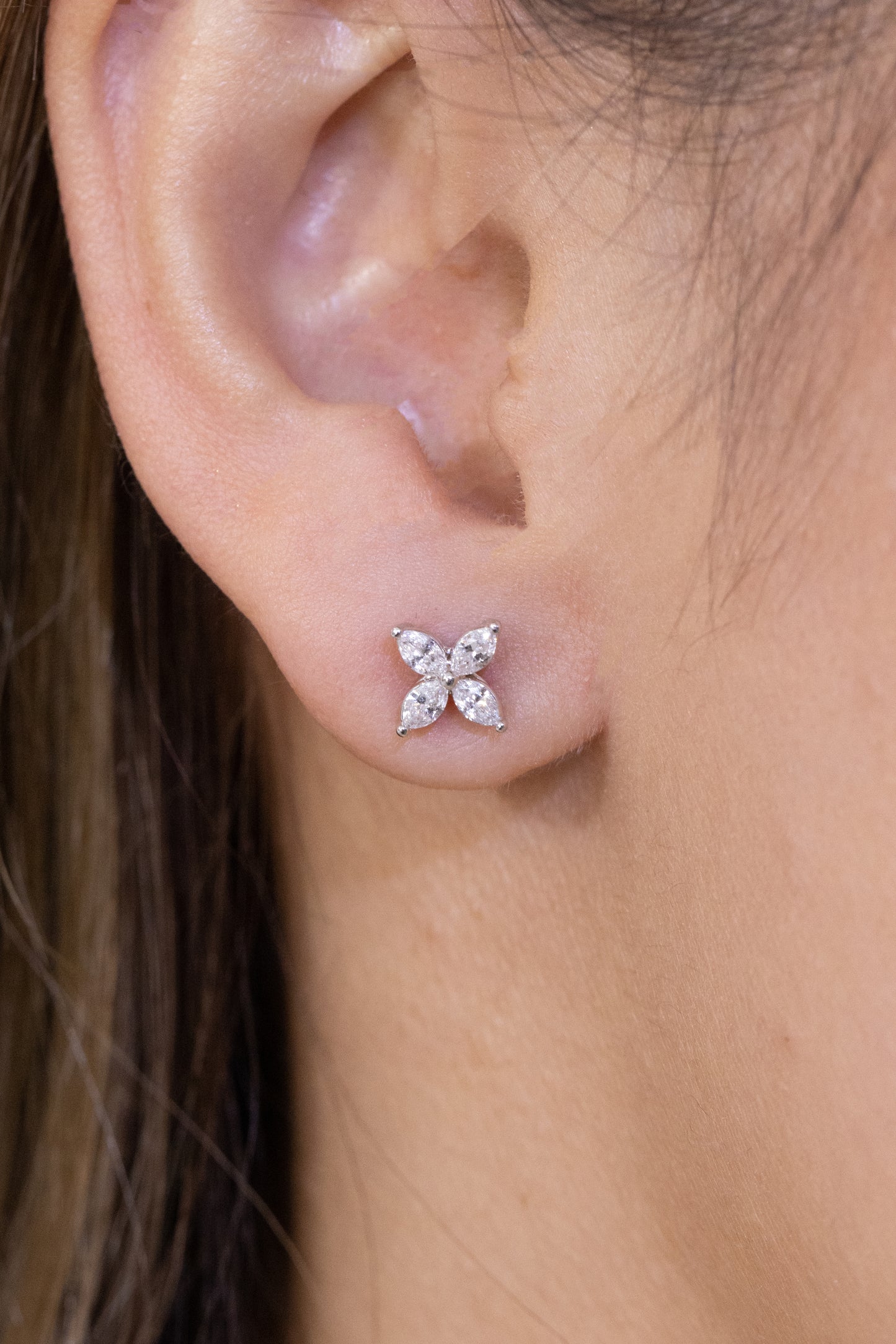 1ct Marquise Lab Grown Diamond La Fleur Stud White Gold Earrings