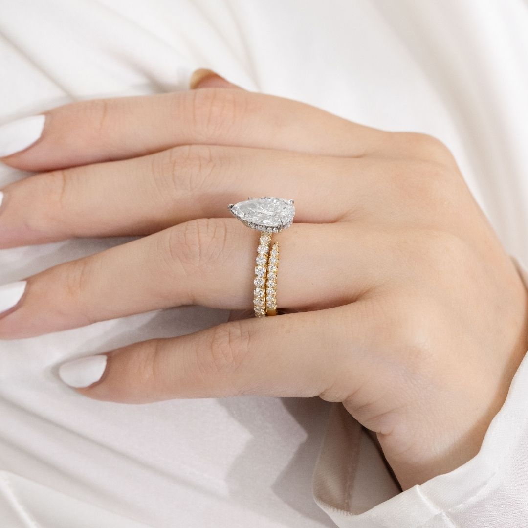 French Pave Open Claw Round Diamond 1/2 Way Yellow Gold Wedding Band