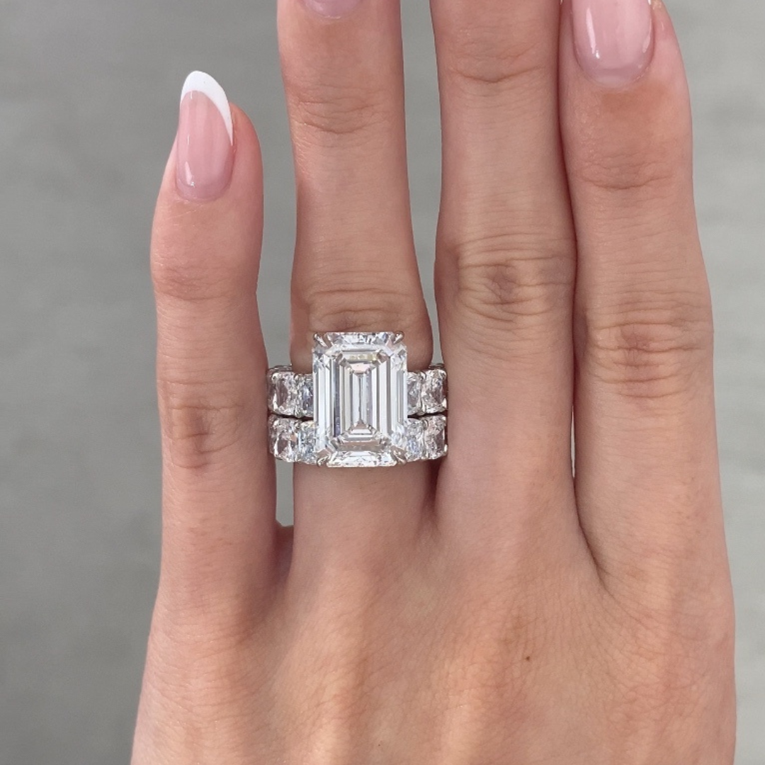 10ct Emerald Cut Diamond Engagement Ring Wedding Set