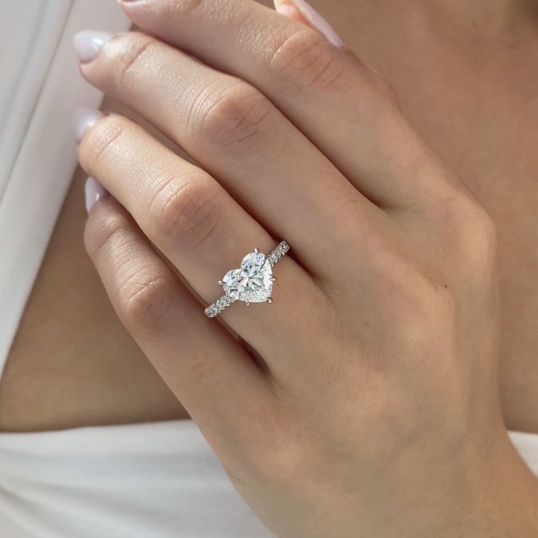 Heart Shape Diamond Hidden Halo French Pave Platinum Engagement Ring