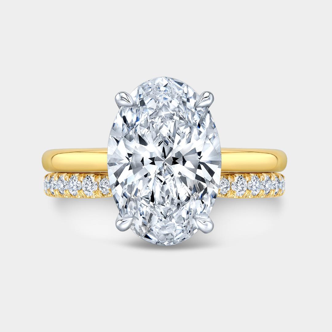 Oval Diamond Double Hidden Halo Solitaire Yellow Gold Engagement