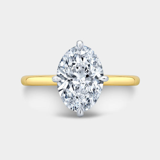 Oval Diamond North South Prong Solitaire Yellow Gold And Platinum Engagement Ring