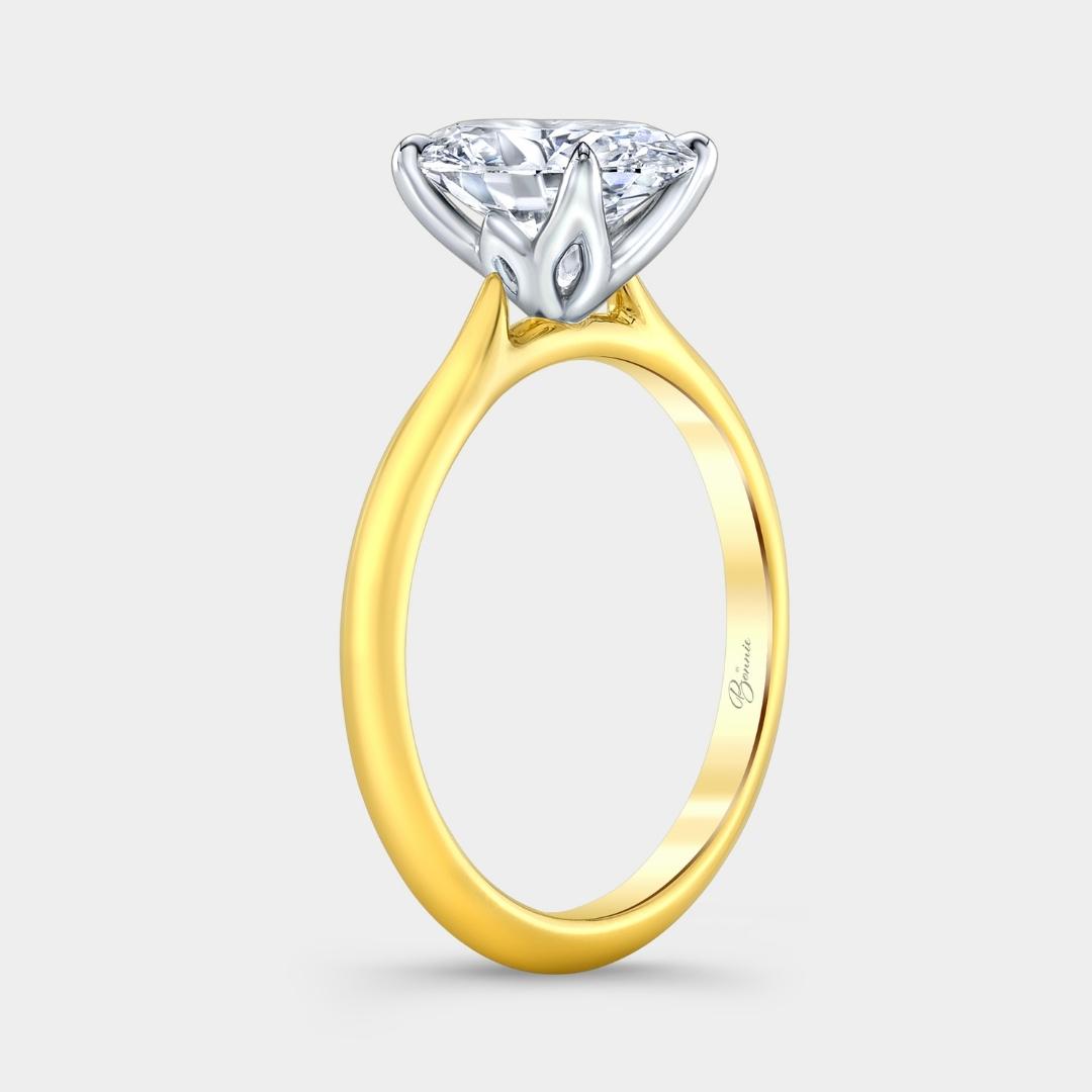 Oval Diamond Tulip Knife Edge Tapered Cathedral Solitaire Yellow Gold And Platinum Engagement Ring