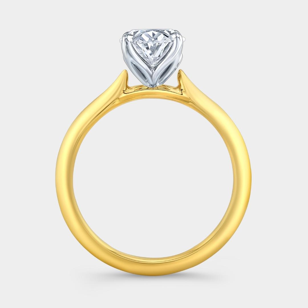 Oval Diamond Tulip Knife Edge Tapered Cathedral Solitaire Yellow Gold And Platinum Engagement Ring