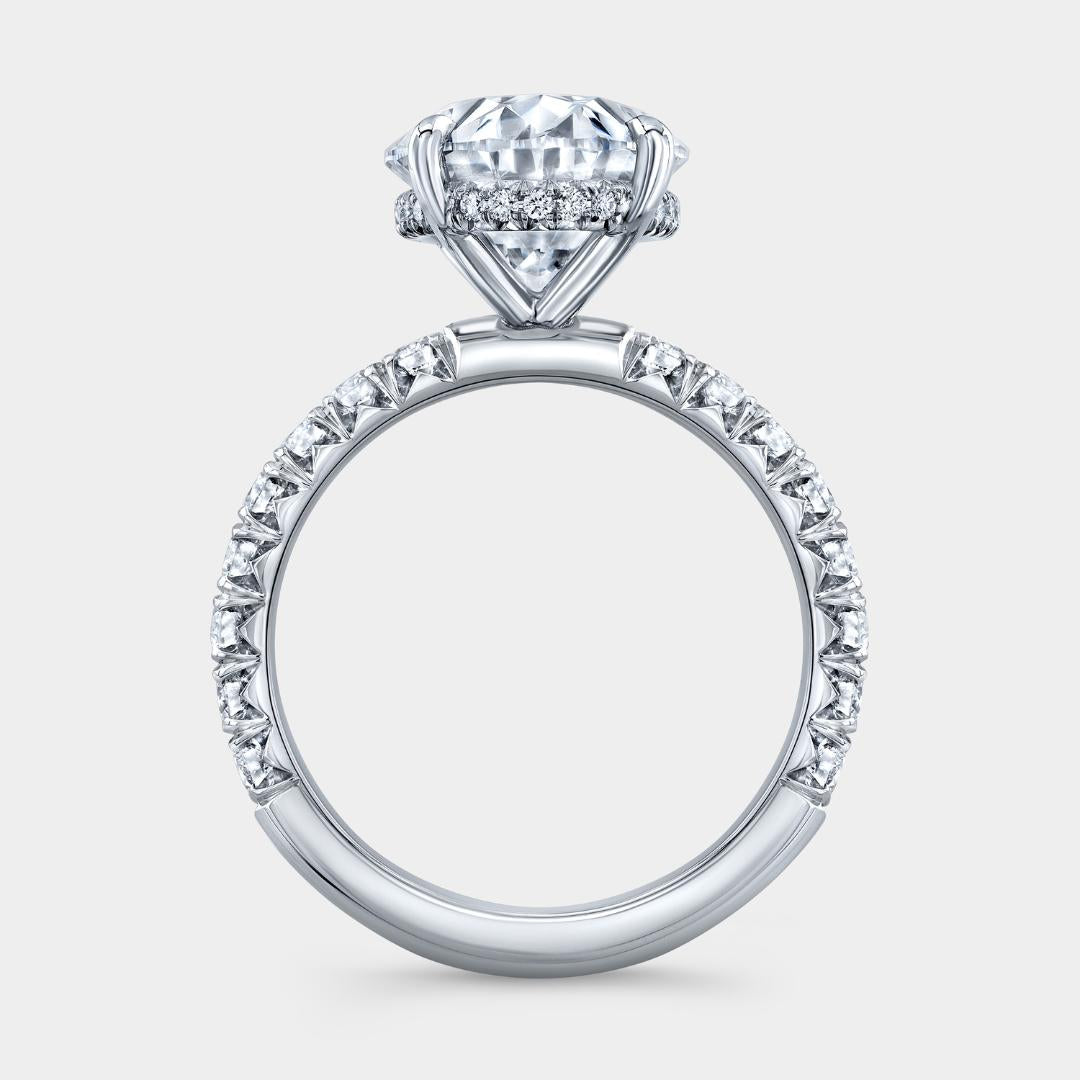 Oval Diamond Hidden Halo French Pave Platinum Engagement Ring