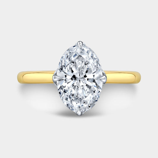 Oval Diamond North South Set Tulip Solitaire Peekaboo Diamonds Yellow Gold And Platinum Engagement Ring