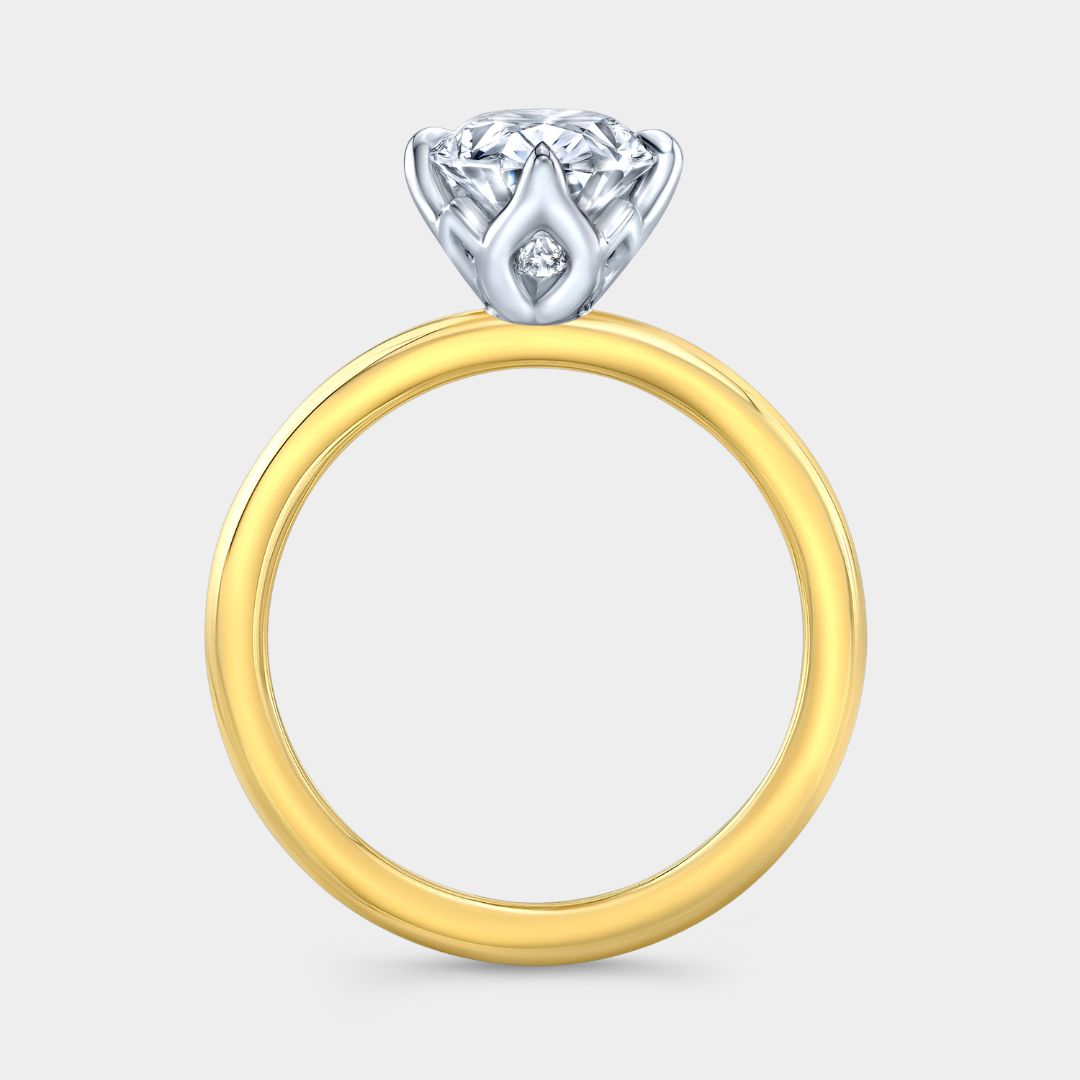 Oval Diamond North South Set Tulip Solitaire Peekaboo Diamonds Yellow Gold And Platinum Engagement Ring