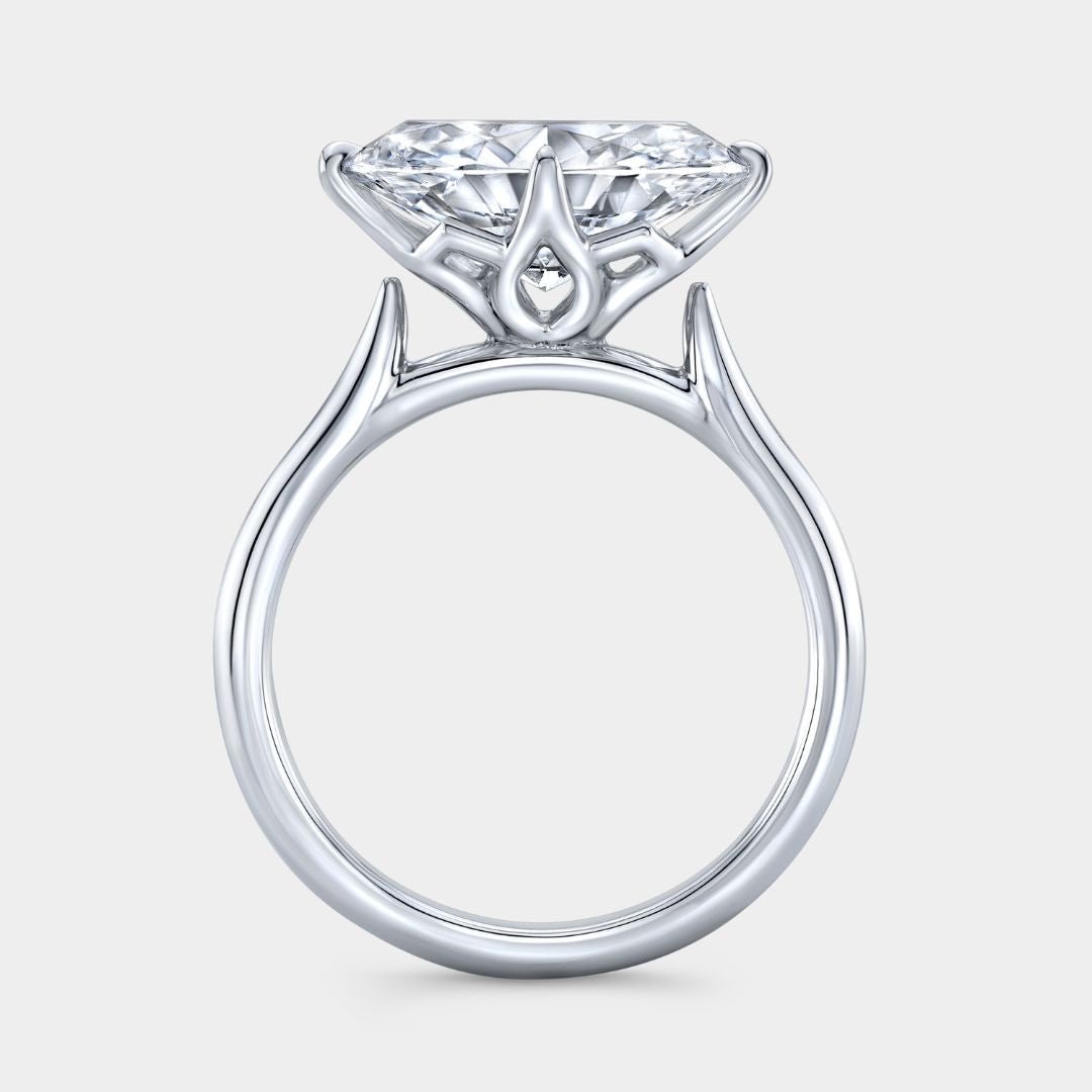 Oval Diamond East West Set Tulip Tapered Cathedral Solitaire Platinum Engagement Ring
