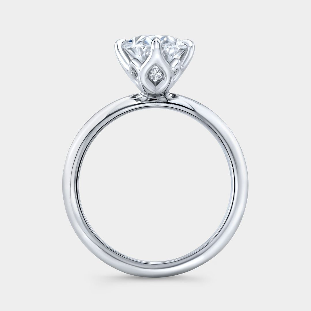 Oval Diamond North South Set Tulip Knife Edge Solitaire with Peekaboo Diamonds Platinum Engagement Ring