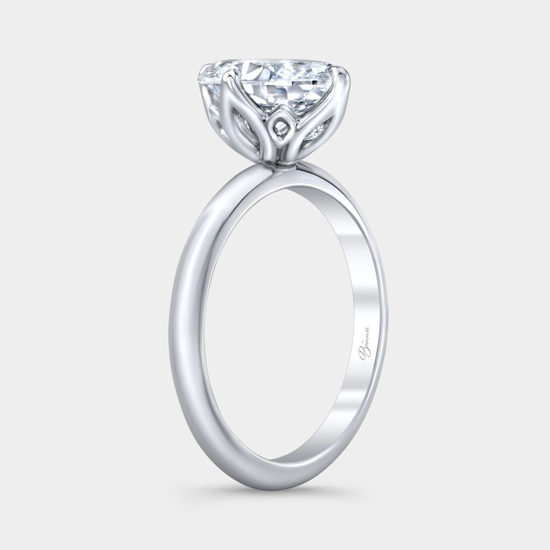 Oval Diamond North South Set Tulip Knife Edge Solitaire with Peekaboo Diamonds Platinum Engagement Ring