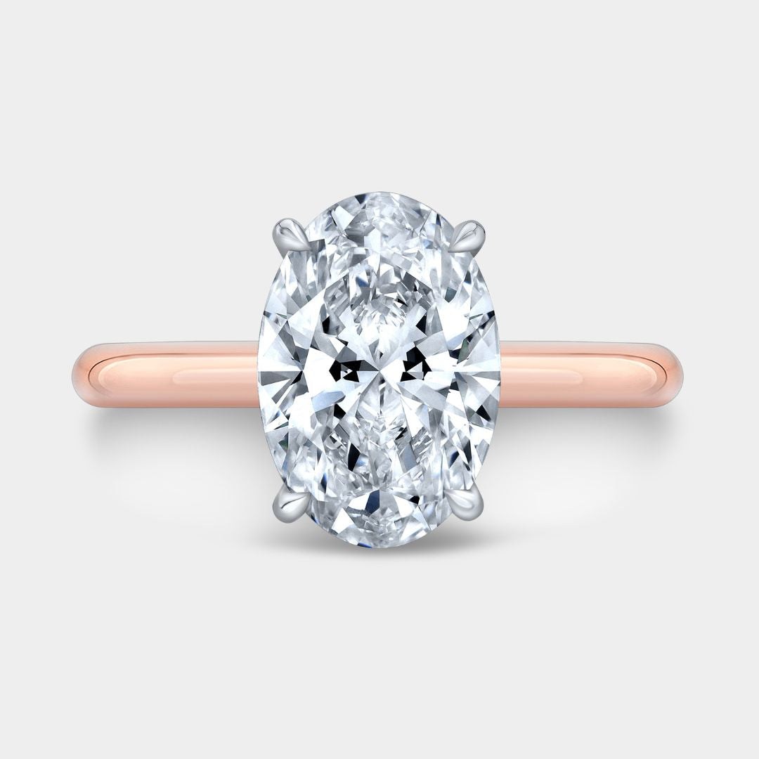 Oval Diamond Tulip Solitaire Rose Gold And Platinum Engagement Ring