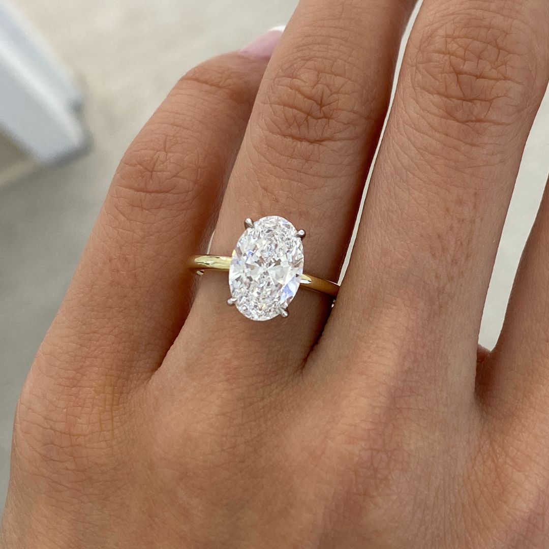 Oval Diamond Hailey with Single Hidden Halo Yellow Gold And Platinum Engagement Ring
