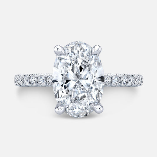 Oval Diamond Hidden Halo U-Pave With Full Diamond Basket Platinum Engagement Ring