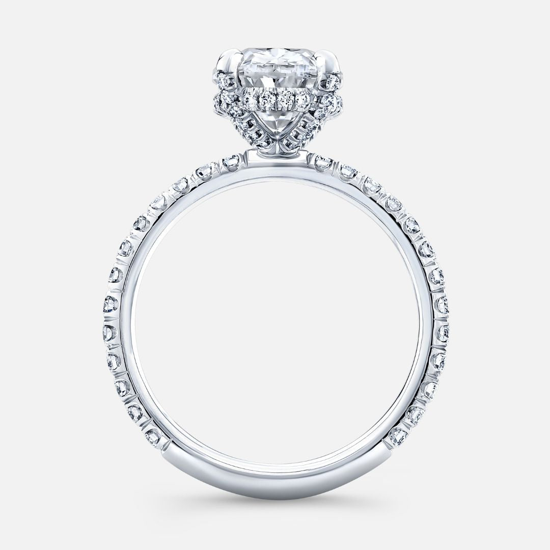 Oval Diamond Hidden Halo U-Pave With Full Diamond Basket Platinum Engagement Ring
