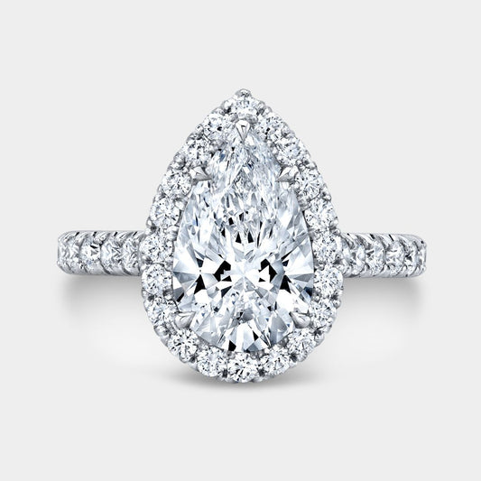 Pear Diamond Halo Seamless U Pave Cathedral Platinum Engagement Ring