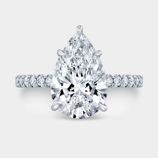 Pear Diamond Hidden Halo U Pave Platinum Engagement Ring