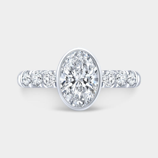 Oval Diamond Bezel Set U Pave  Platinum Engagement Ring
