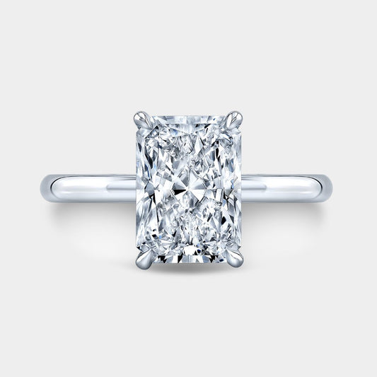 Radiant Diamond 4 Prong Hidden Halo Solitaire White Gold Engagement Ring