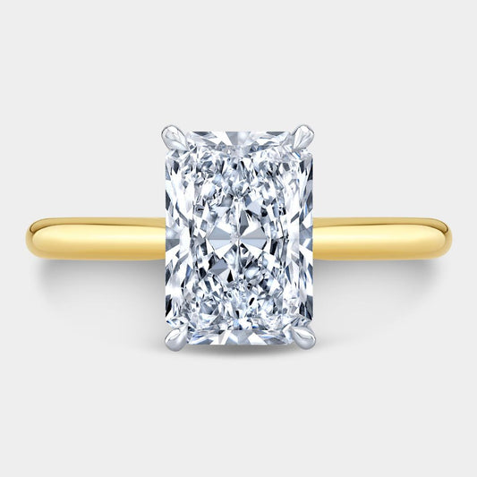 Radiant Diamond Hidden Halo Cathedral Solitaire Yellow Gold And Platinum Engagement Ring