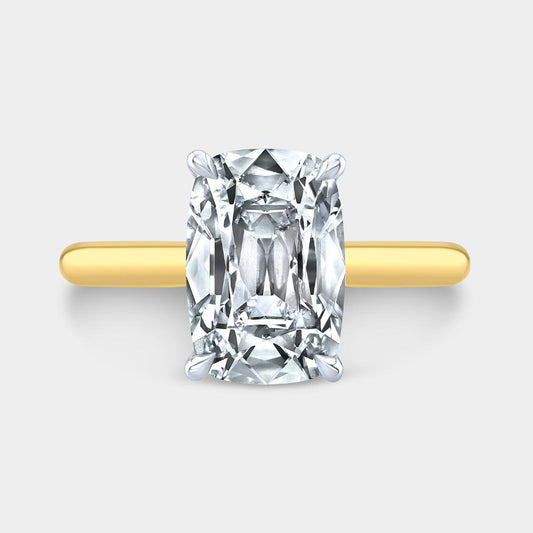 Antique Elongated Cushion Diamond Hidden Halo Yellow Gold And Platinum Engagement Ring