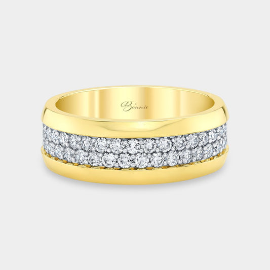 2ct Men's 8mm Beveled Double Row Yellow Gold Diamond Band