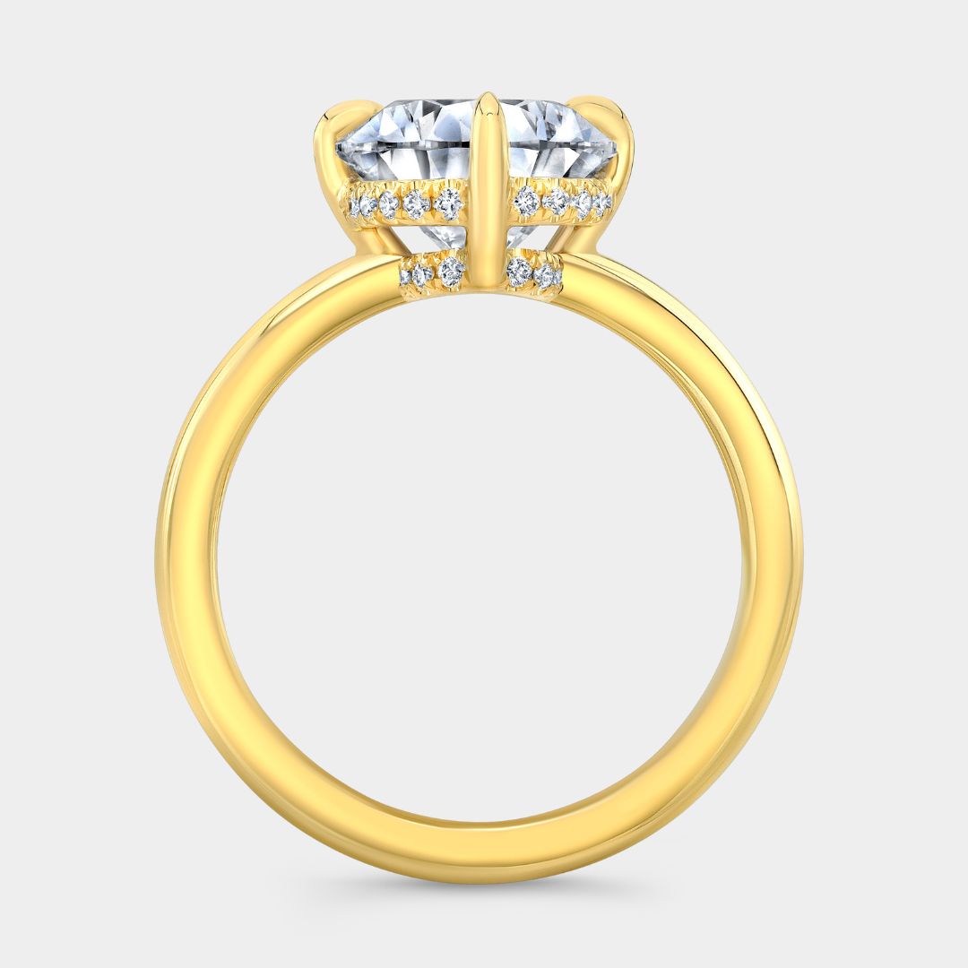 Pear Diamond Hidden Halo Solitaire North South Prong Yellow Gold Engagement Ring