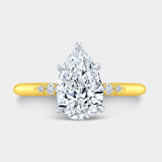 Pear Diamond 7 Stone Tapered Cathedral  Yellow Gold And Platinum Engagement Ring