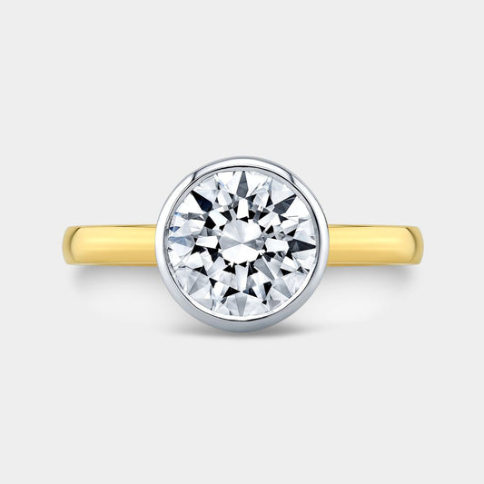 Round Diamond Bezel Set Tulip Solitaire Yellow Gold And Platinum Engagement Ring