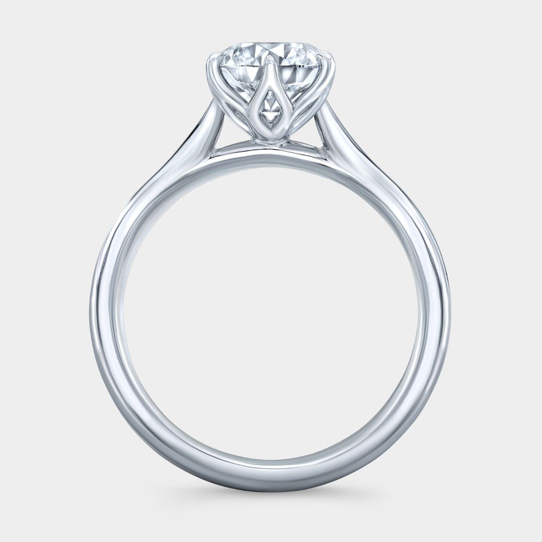 Round Diamond Knife Edge Tulip Cathedral Solitaire White Gold Engagement Ring