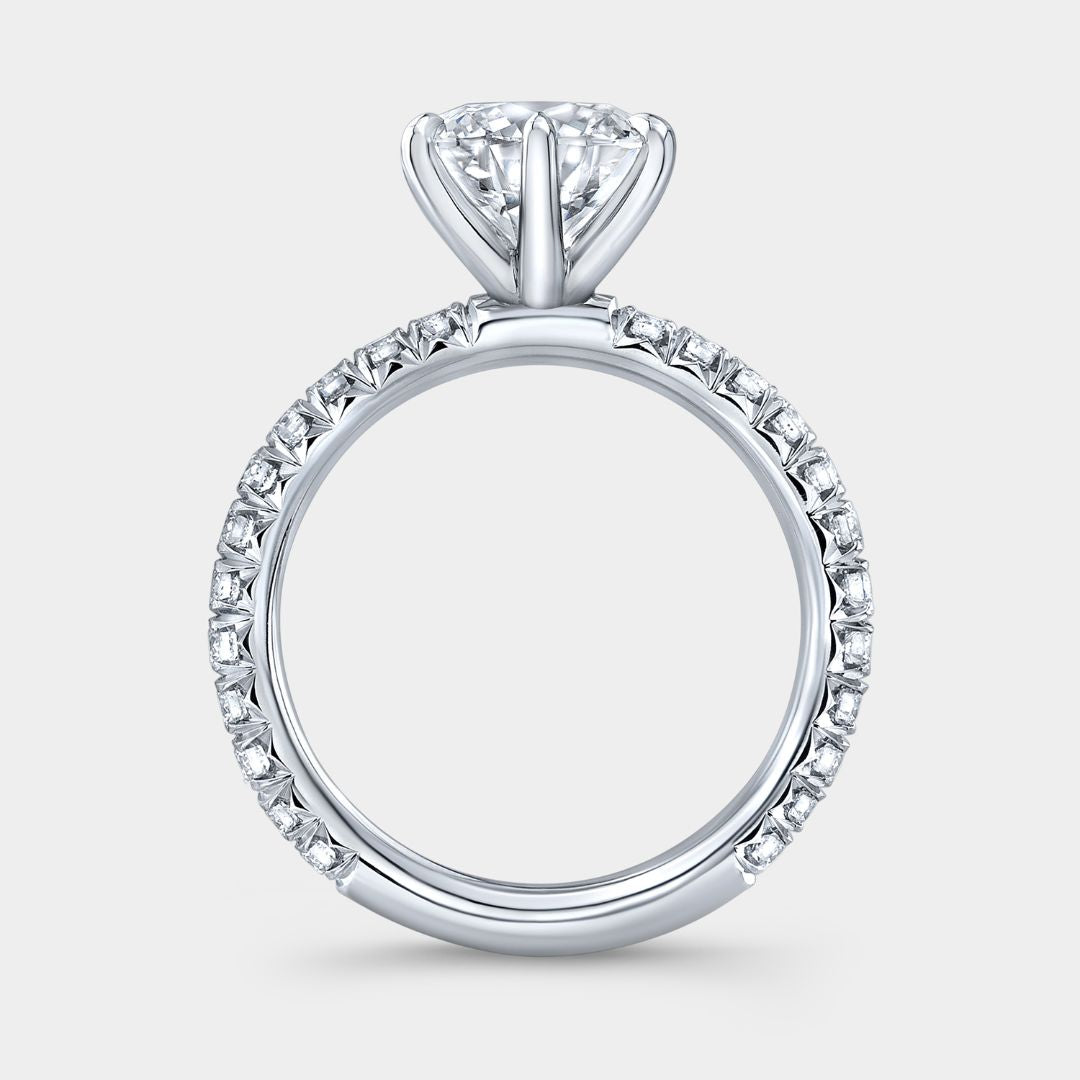 Round Diamond French Pave Platinum Engagement Ring