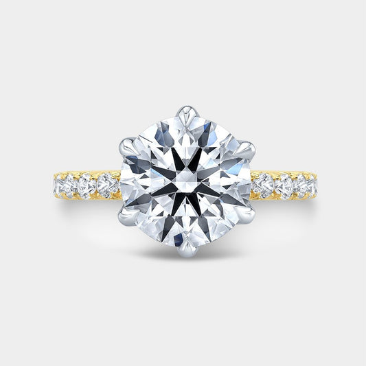 Round Diamond U Pave Yellow Gold And Platinum Engagement Ring