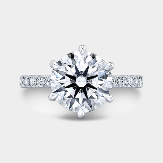Round Diamond 6 Prong U Pave Platinum Engagement Ring