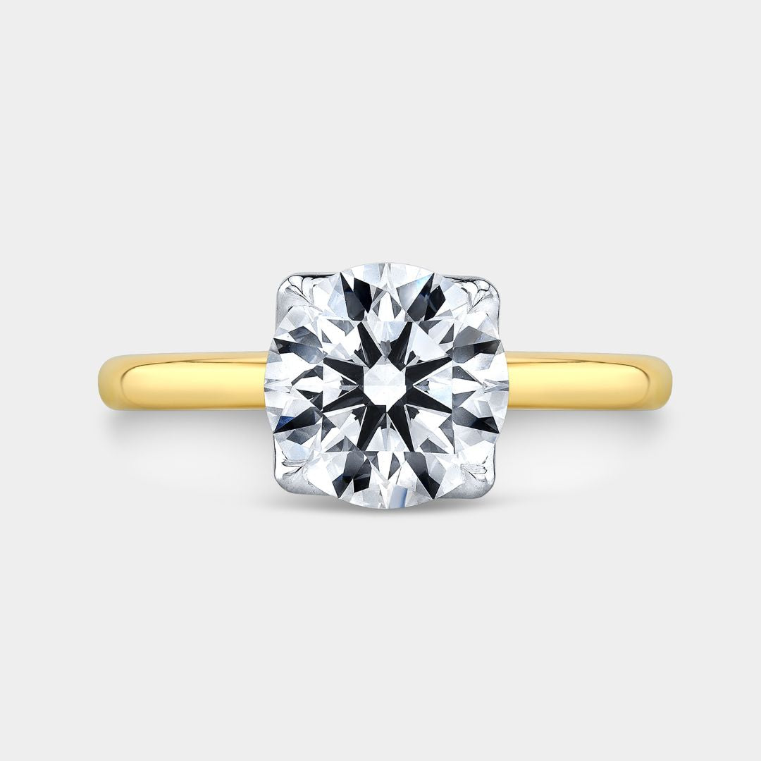 Round Diamond Tulip Solitaire Yellow Gold and Platinum Engagement Ring
