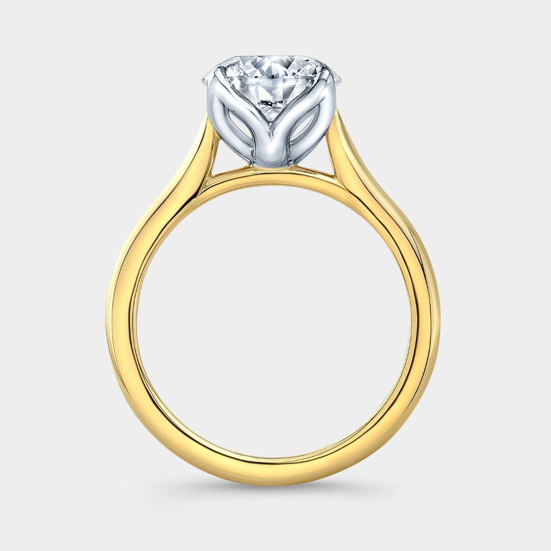 Round Diamond Tulip Solitaire Yellow Gold and Platinum Engagement Ring
