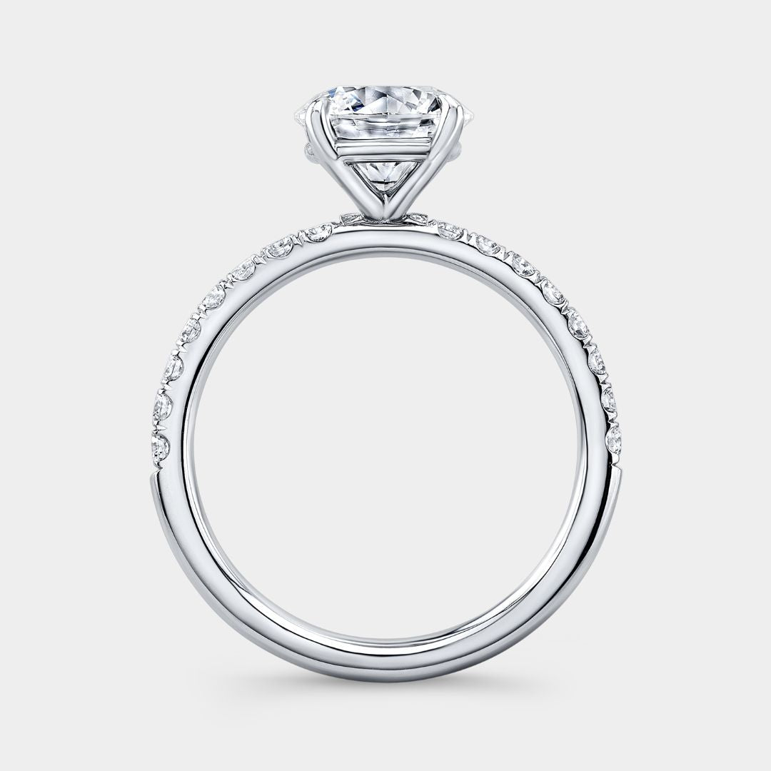 Round Diamond 4 Prong U Pave Platinum Engagement Ring