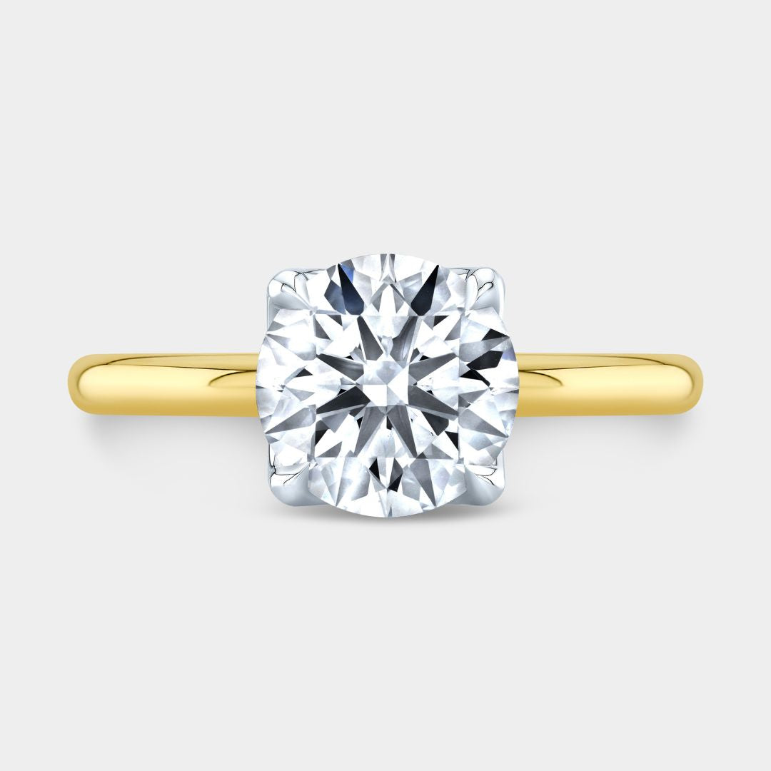 Round Diamond Tulip Basket 4 Prong Yellow Gold and Platinum Engagement Ring