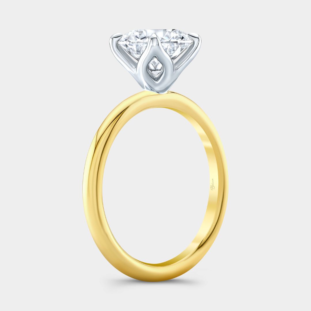 Round Diamond Tulip Basket 4 Prong Yellow Gold and Platinum Engagement Ring