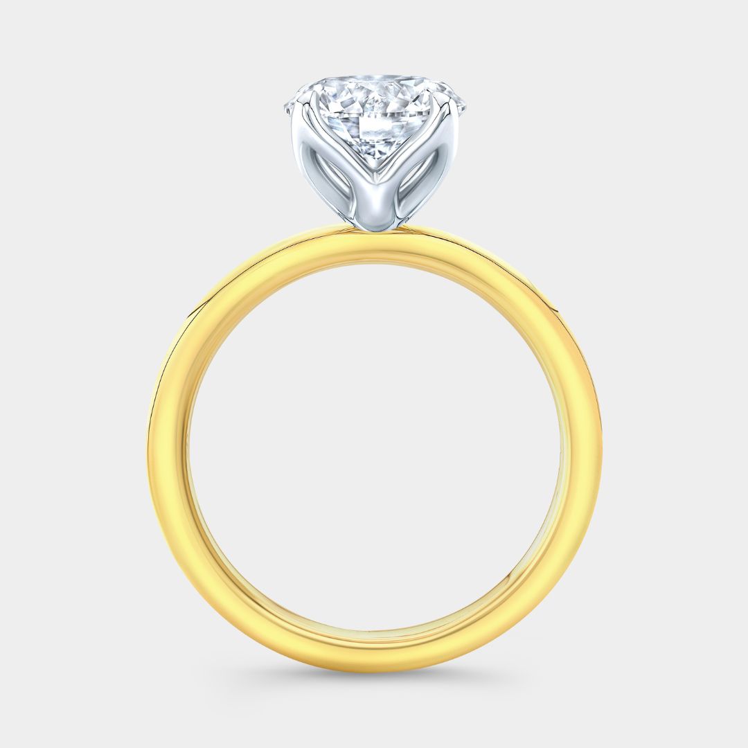 Round Diamond Tulip Basket 4 Prong Yellow Gold and Platinum Engagement Ring