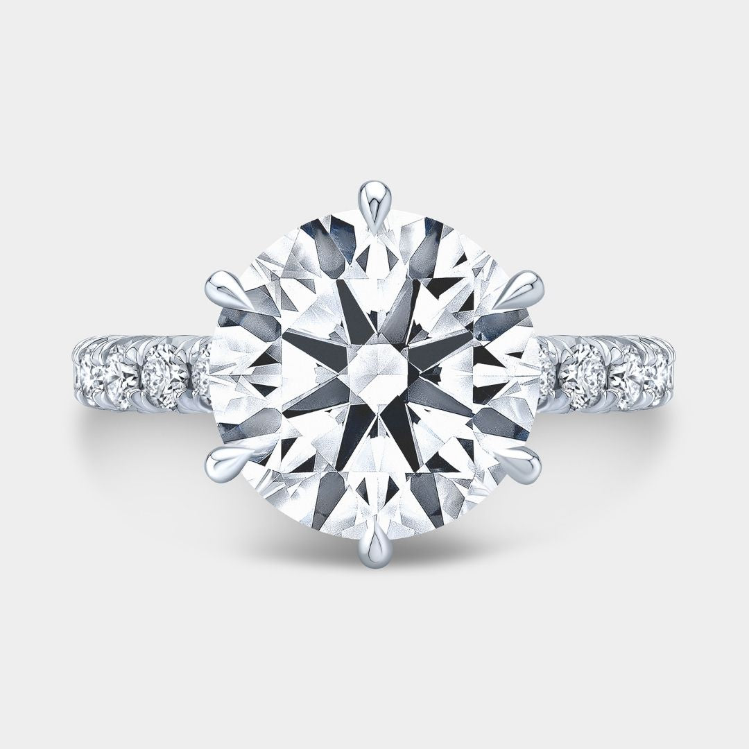 Round Diamond High Set Hidden Halo French Pave Platinum Engagement Ring