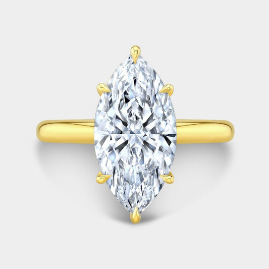 Marquise Diamond Hidden Halo Solitaire Yellow Gold Engagement Ring