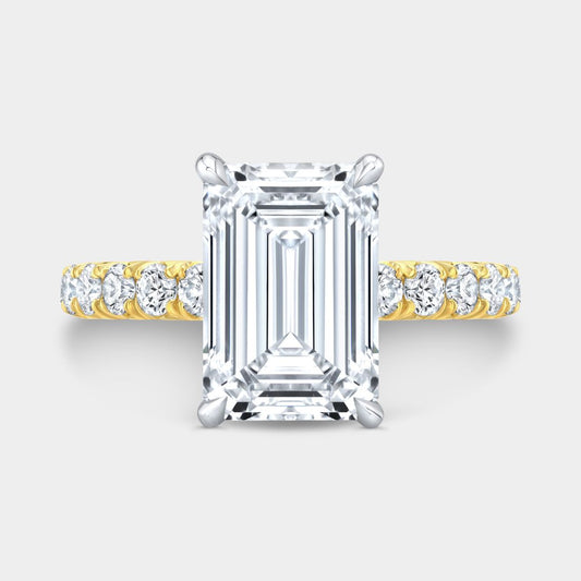 Emerald Diamond French Pave Low Profile Yellow Gold And Platinum Engagement Ring