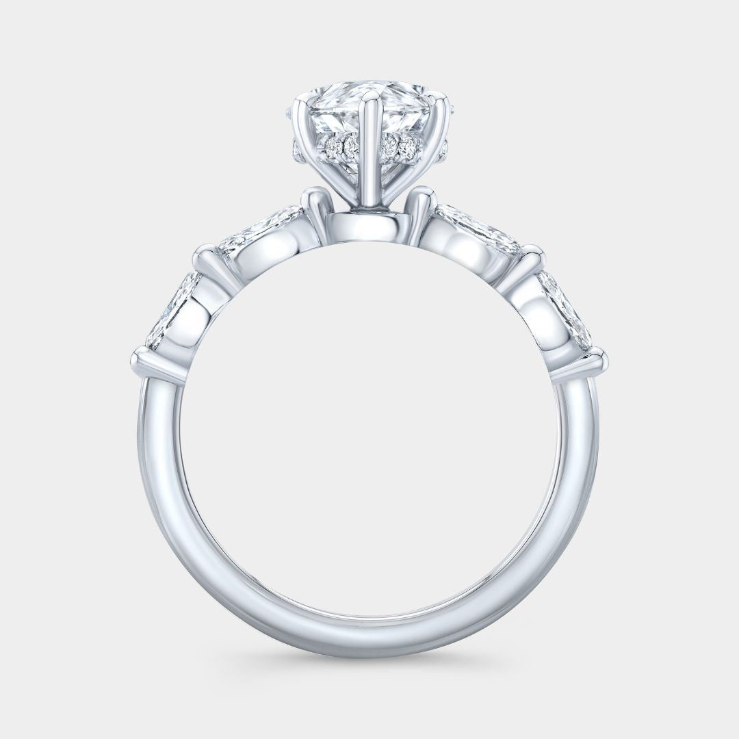 Marquise Diamond Five Stone Hidden Halo Platinum Engagement Ring