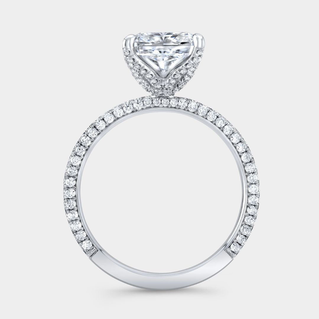 Radiant Diamond Tulip Basket Double Row Micro Pave Platinum Engagement Ring