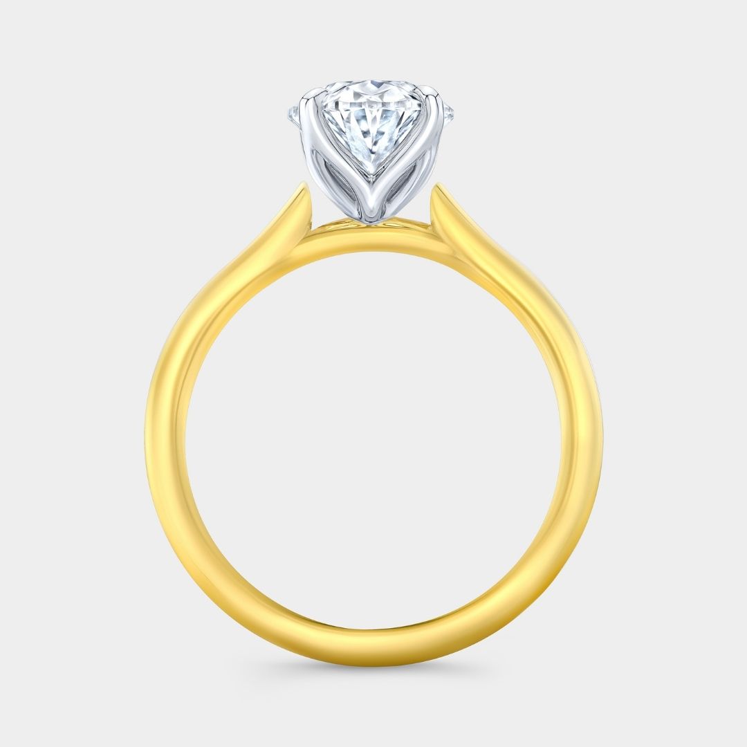 Oval Diamond Tulip Basket Tapered Cathedral Solitaire Yellow Gold And Platinum Engagement Ring