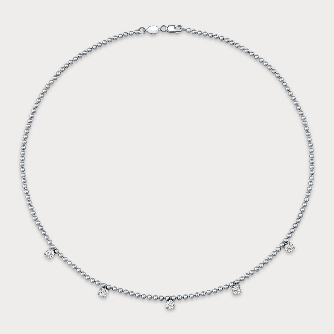 14k White Gold 1.5ct Lab Round Diamond Bead Chain Necklace