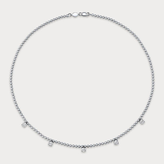 14k White Gold 1.5ct Lab Round Diamond Bead Chain Necklace
