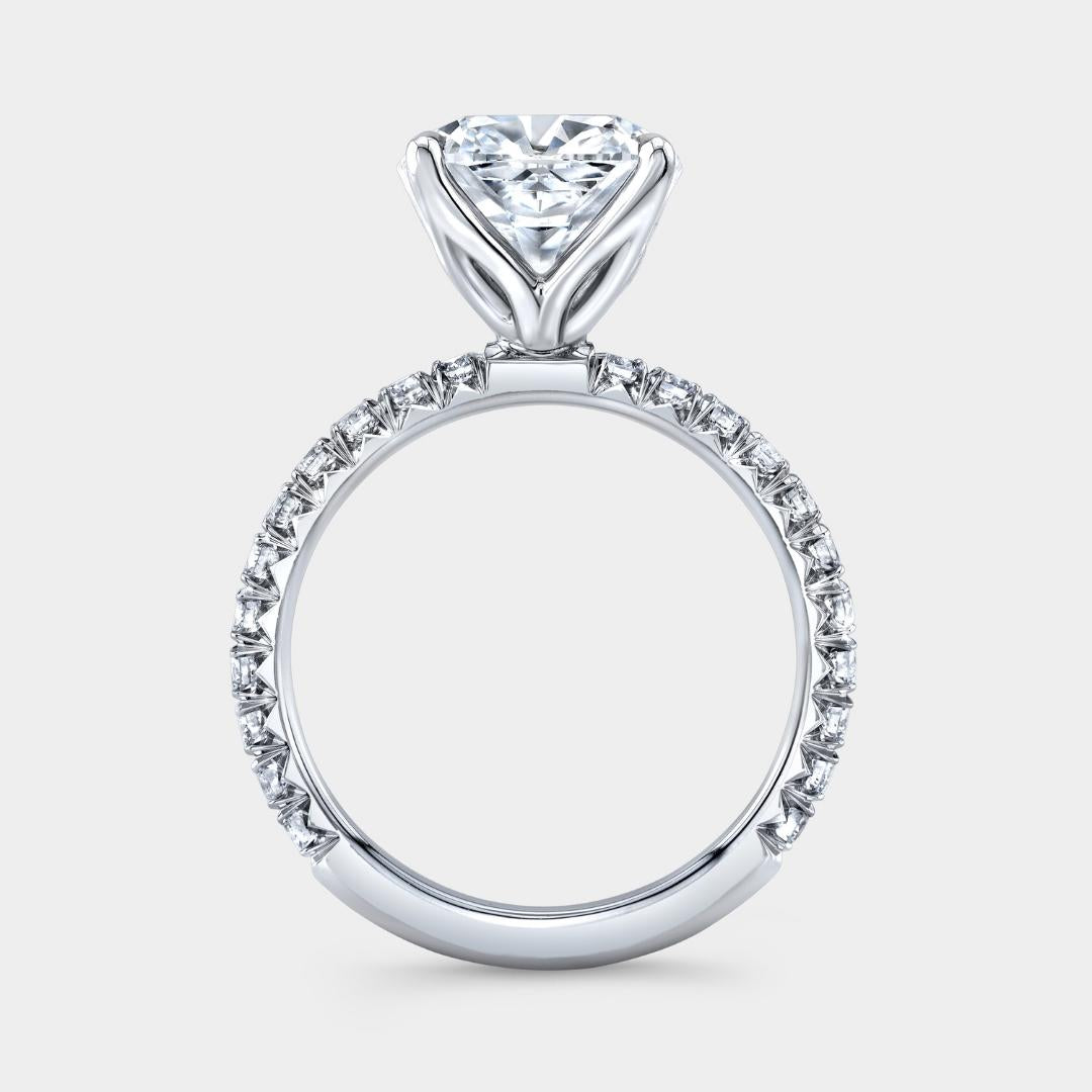 Cushion Diamond Tulip French Pave Platinum Engagement Ring